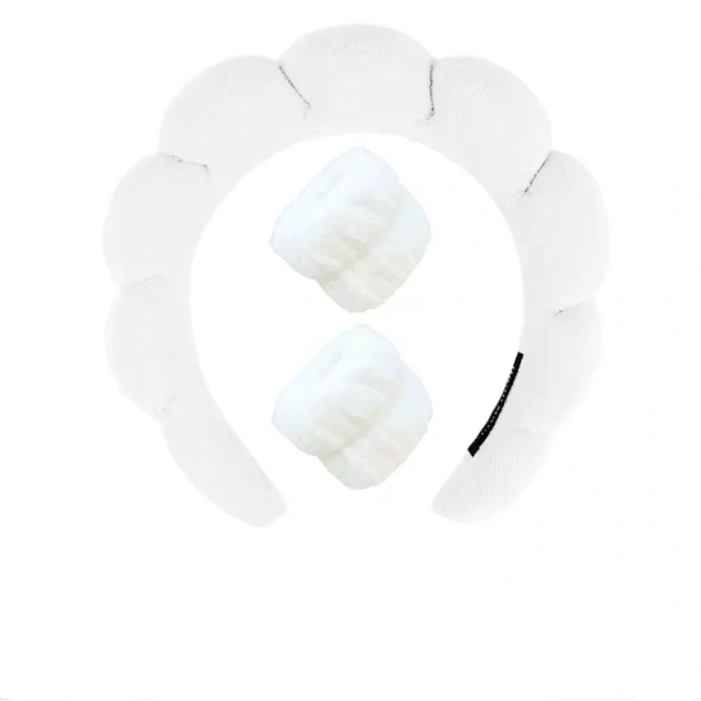 White Quilted scalloped Headband and Scrunchies‎ Set